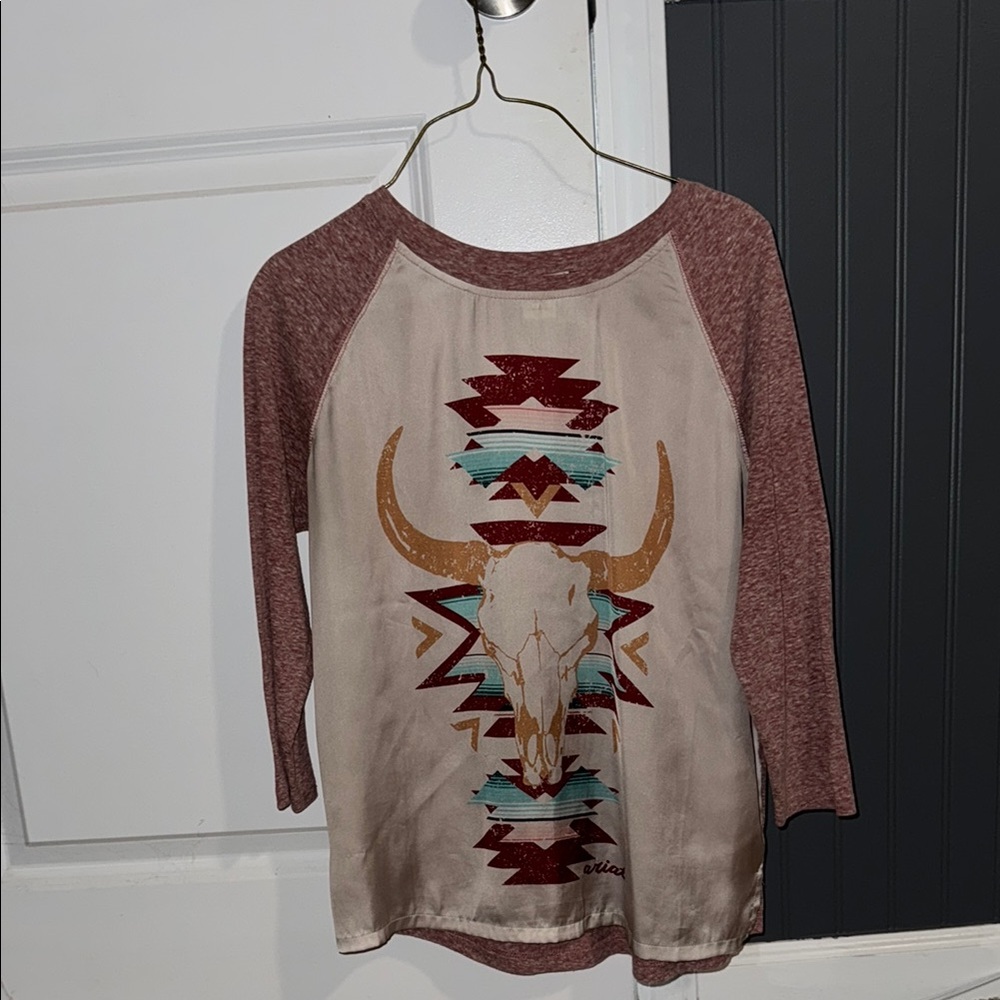 Ariat Maroon and Cream Raglan Tee